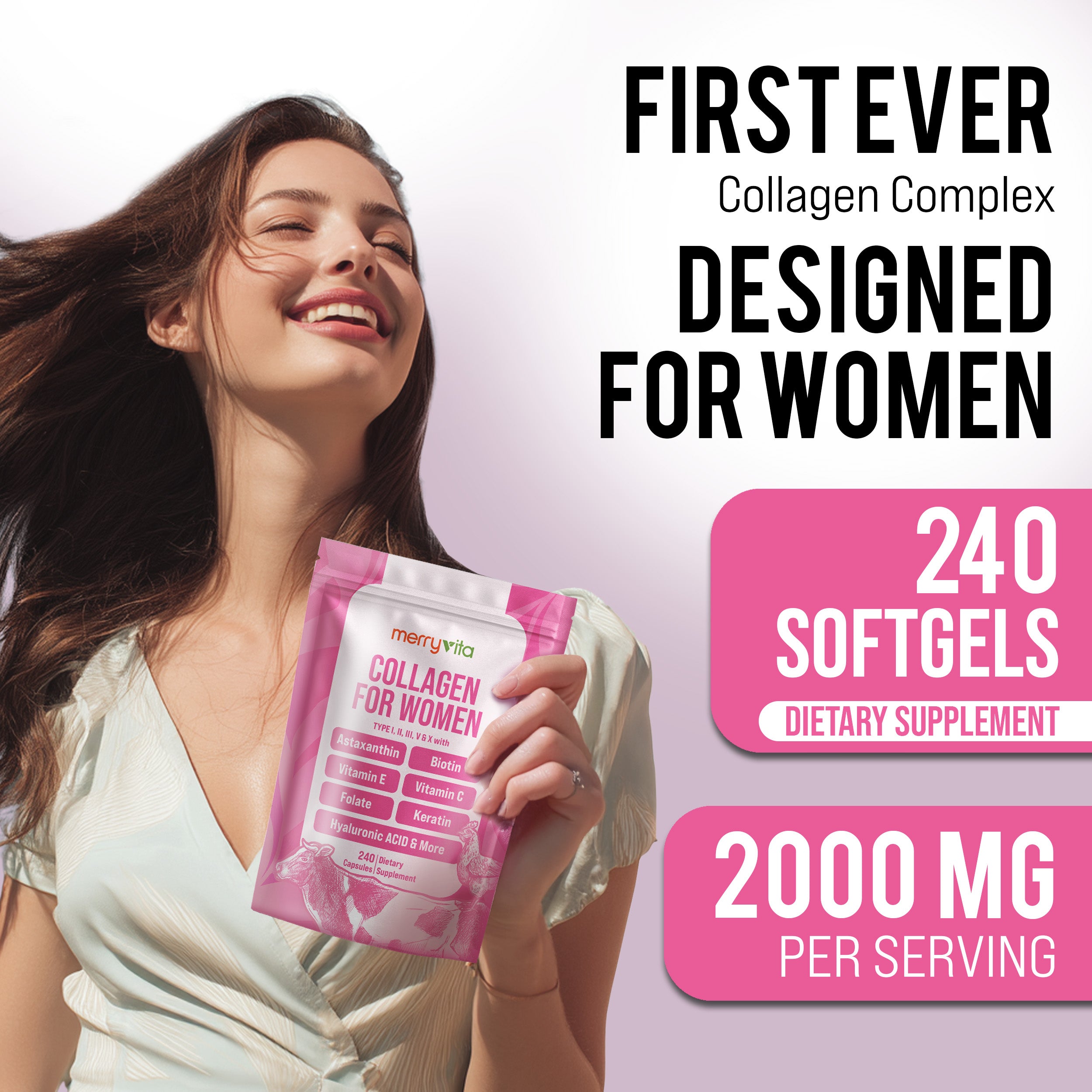 MULTI COLLAGEN COMPLEX FOR WOMEN - Multi-Type Collagen with Astaxanthin, Biotin & Vitamins - 240 Capsules