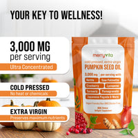 MERRYVITA Pumpkin Seed Oil - Cold Pressed Extra Virgin with Saw Palmetto & Nettle - 300 Softgels