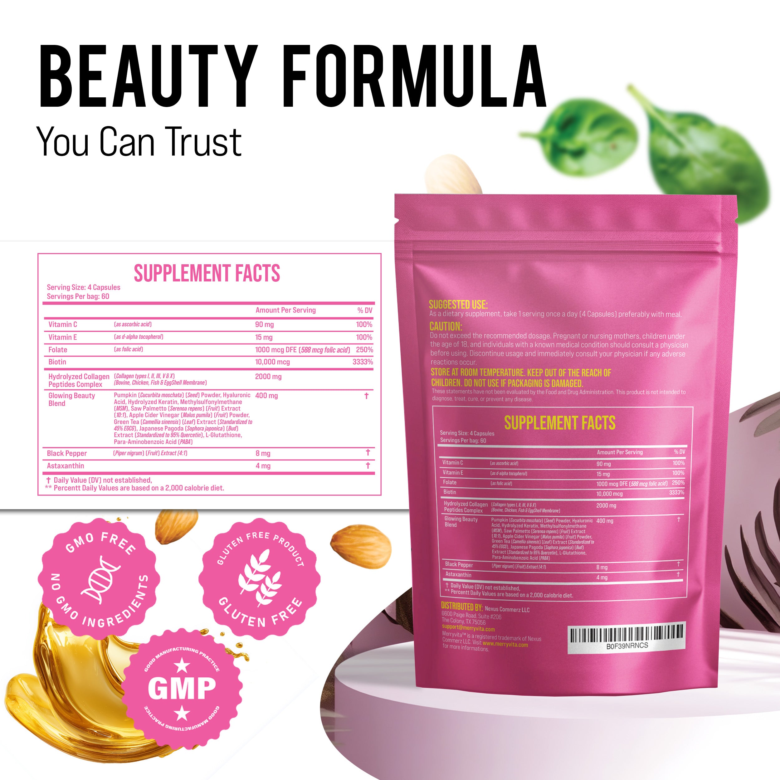 MULTI COLLAGEN COMPLEX FOR WOMEN - Multi-Type Collagen with Astaxanthin, Biotin & Vitamins - 240 Capsules