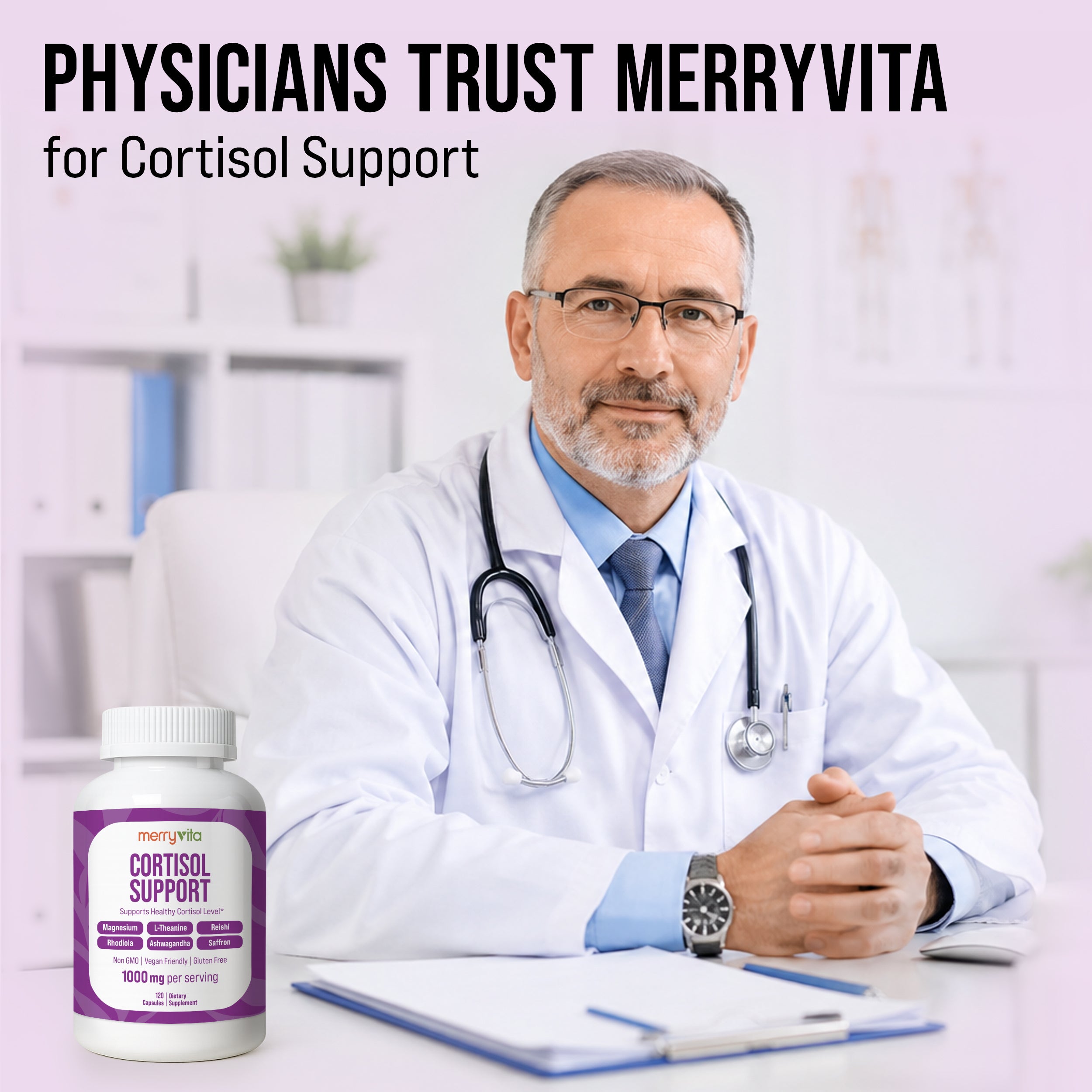 Cortisol Support Supplement for Women & Men | Ashwagandha, Magnesium Glycinate, L-Theanine & Rhodiola | Supports Healthy Cortisol Levels, Relaxation, Calm Mood & Mental Clarity | 120 Vegan Capsules