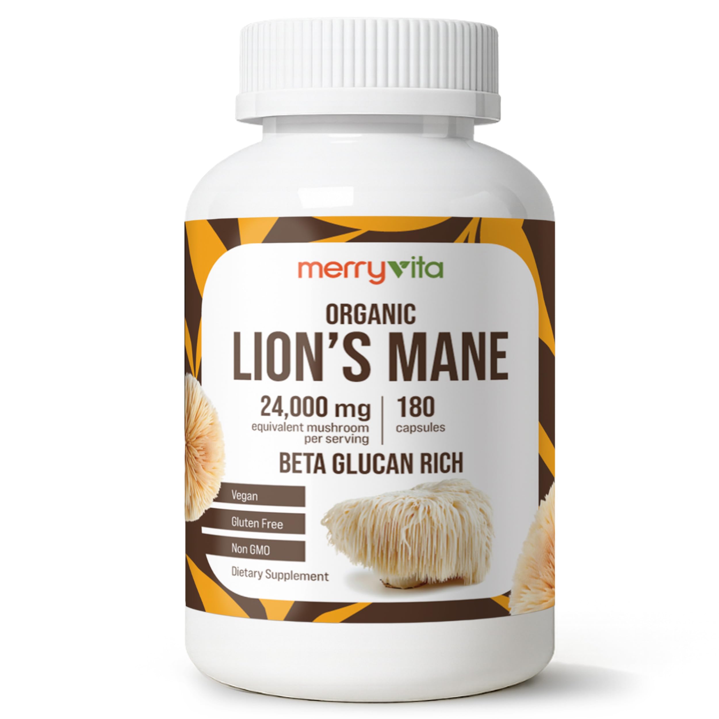 Lion’s Mane Supplement Capsules – Mushroom Supplement for Immune Brain, Memory & Focus - Non GMO, Vegan Friendly - 180 Capsules