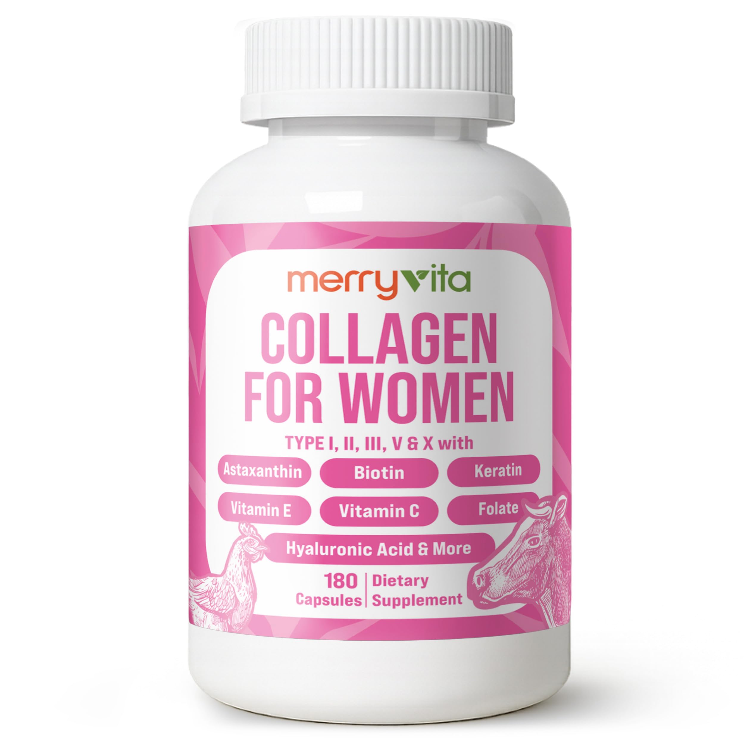 Collagen for Women – Hydrolyzed Multi Collagen Peptides Types I, II, III, V & X – Collagen Supplement with Vitamin C, Biotin & Hyaluronic Acid – Grass Fed, Non-GMO