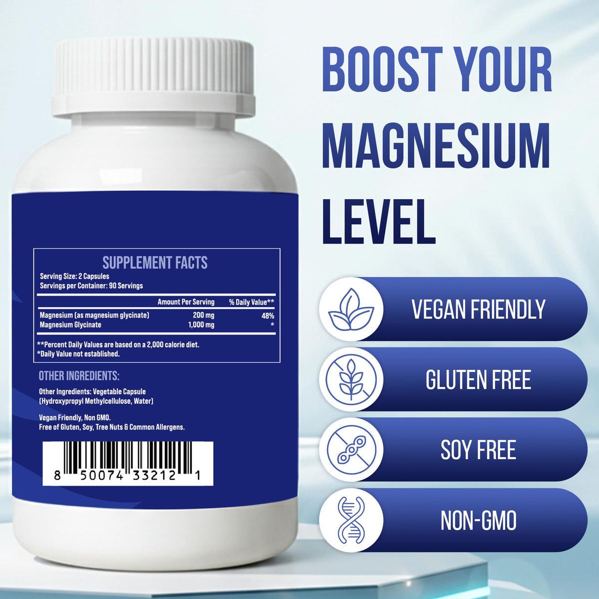 Magnesium Glycinate 1000mg - High absorption chelated Magnesium Supplement - Supports Relaxation, Restful Sleep, Muscle function & bone health - 180 Capsules - Vegan, non-GMO