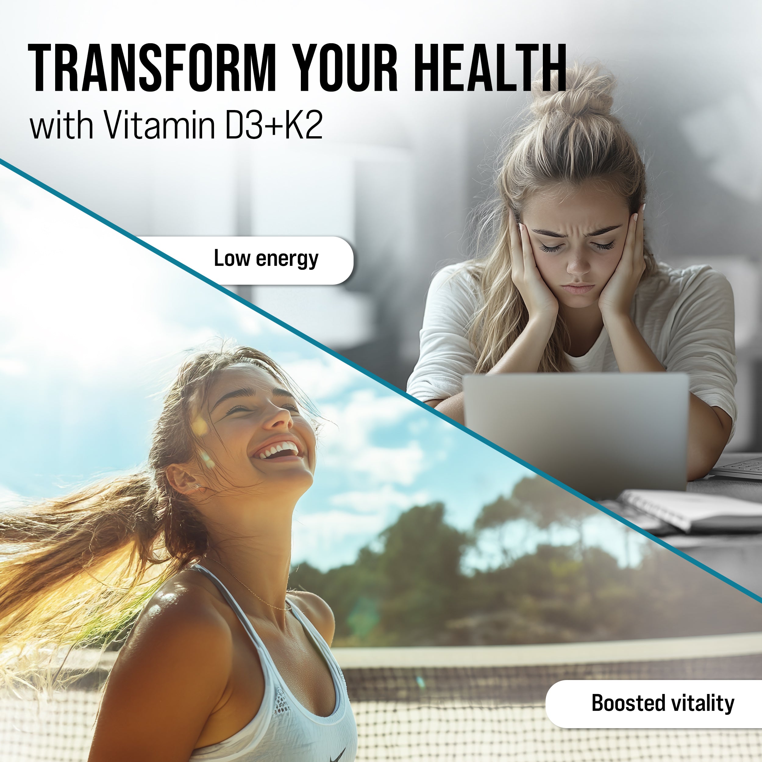 D3 K2 Vitamin 10000 IU D3 & 200 MCG K2 MK7 - Plant Based Vegan K2 D3 with Coconut Oil, non GMO - Bone, Muscle & Immune Support - 300 Softgels