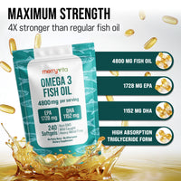 Omega 3 Fish Oil 4800 mg – EPA 1728 mg | DHA 1152 mg from Wild-Caught Anchovies – Burpless Mini Softgels – Pure Omega-3 Fatty Acid Supplement – Non-GMO, Gluten-Free, No Aftertaste – 240 Capsules
