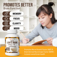 Lion’s Mane Supplement Capsules – Mushroom Supplement for Immune Brain, Memory & Focus - Non GMO, Vegan Friendly - 180 Capsules