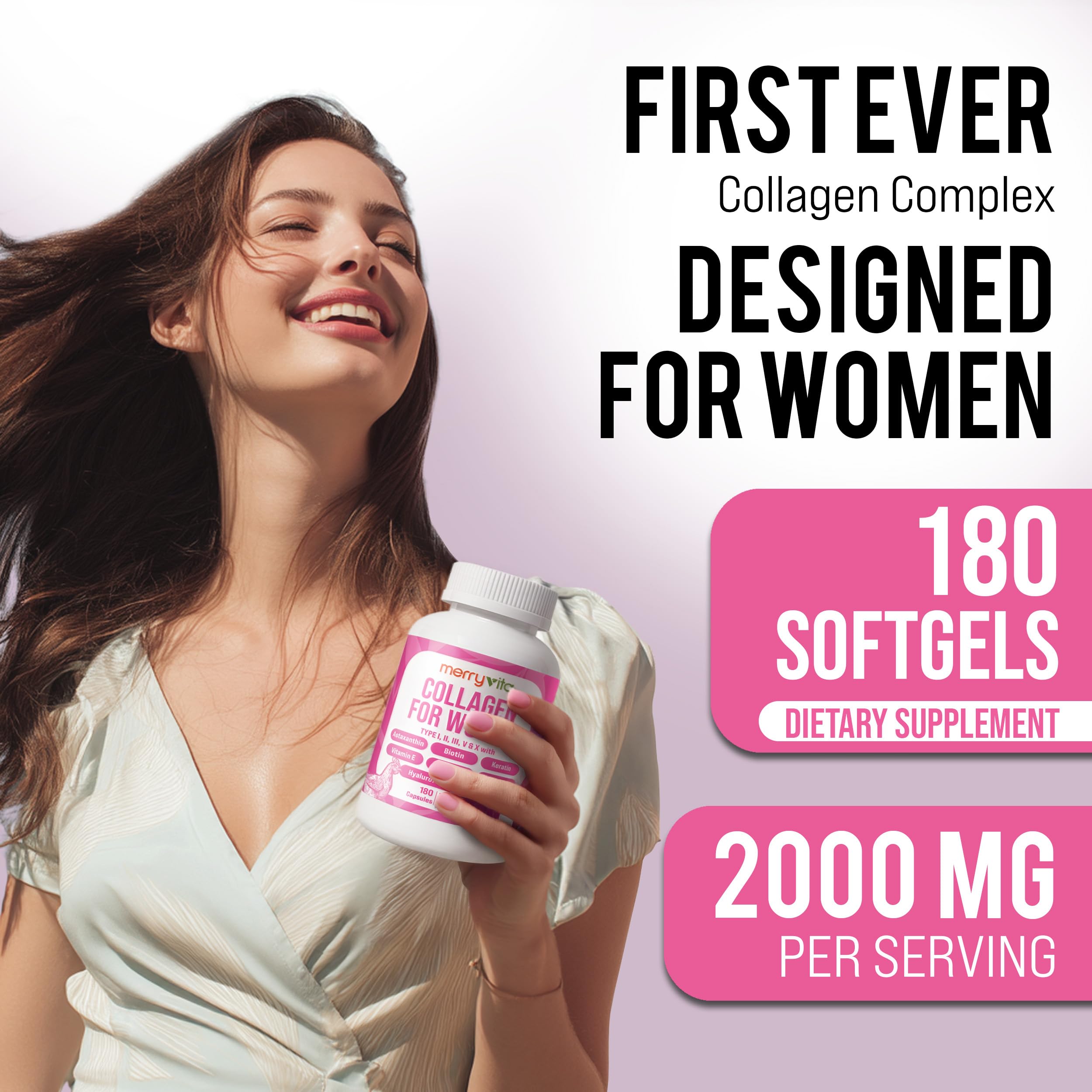 Collagen for Women – Hydrolyzed Multi Collagen Peptides Types I, II, III, V & X – Collagen Supplement with Vitamin C, Biotin & Hyaluronic Acid – Grass Fed, Non-GMO