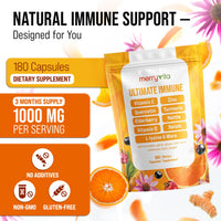 Liposomal Vitamin C 1000mg - Immune Support Supplement with Zinc, Rose Hips, Elderberry, Quercetin, Bioflavonoids - Natural, Vegan, Non-GMO - 180 Capsules