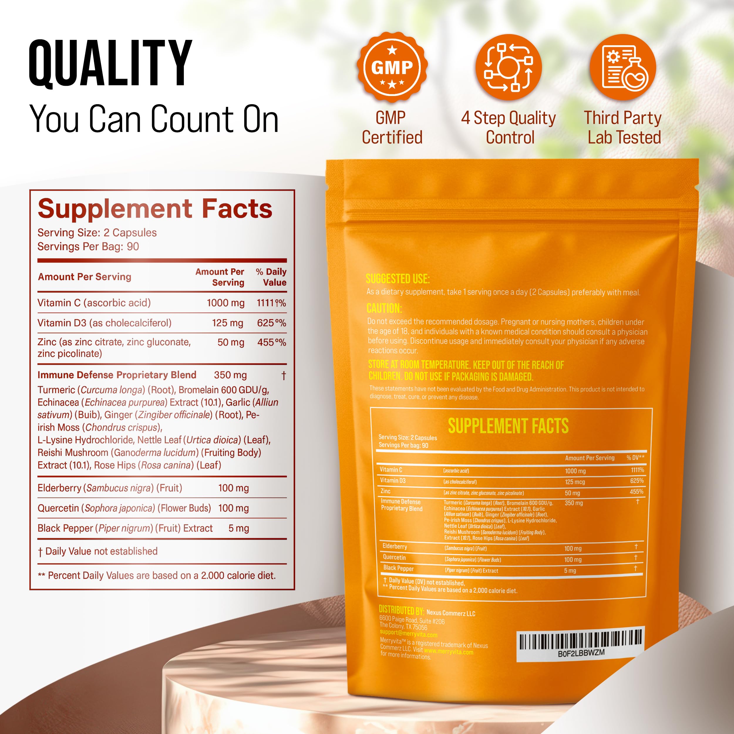 Liposomal Vitamin C 1000mg - Immune Support Supplement with Zinc, Rose Hips, Elderberry, Quercetin, Bioflavonoids - Natural, Vegan, Non-GMO - 180 Capsules