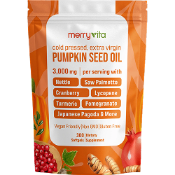 MERRYVITA Pumpkin Seed Oil - Cold Pressed Extra Virgin with Saw Palmetto & Nettle - 300 Softgels