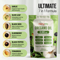 MERRYVITA Oregano Oil - 12,000mg with Garlic, Olive Leaf & Black Seed - 300 Softgels