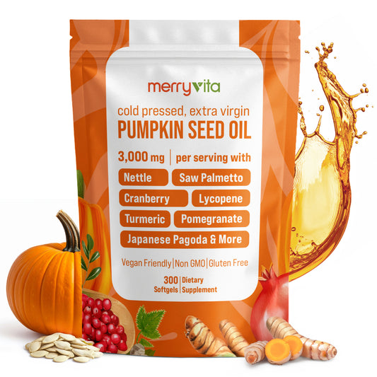 MERRYVITA Pumpkin Seed Oil - Cold Pressed Extra Virgin with Saw Palmetto & Nettle - 300 Softgels