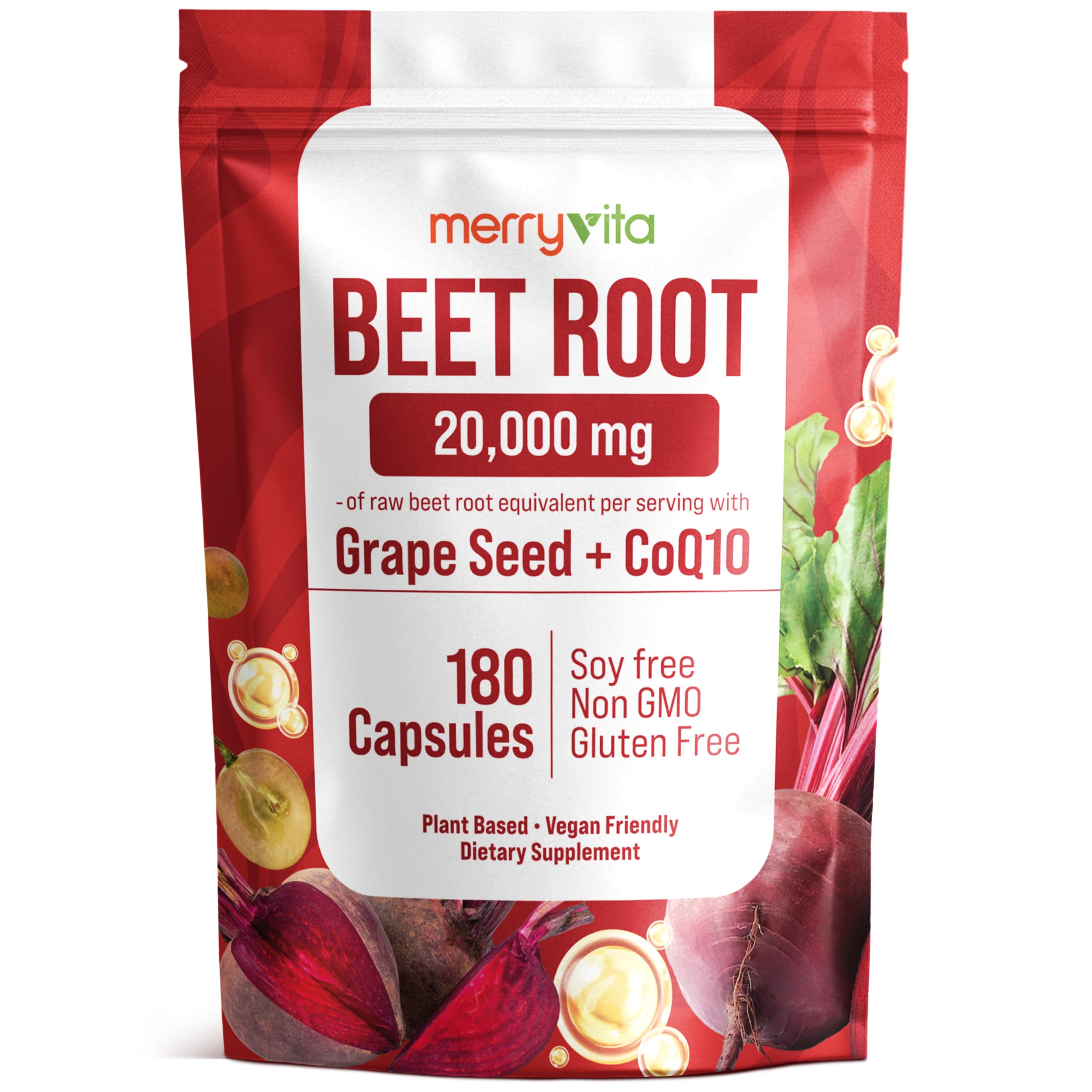 Beet Root Capsules with Grape Seed & CoQ10 - 180 Capsules
